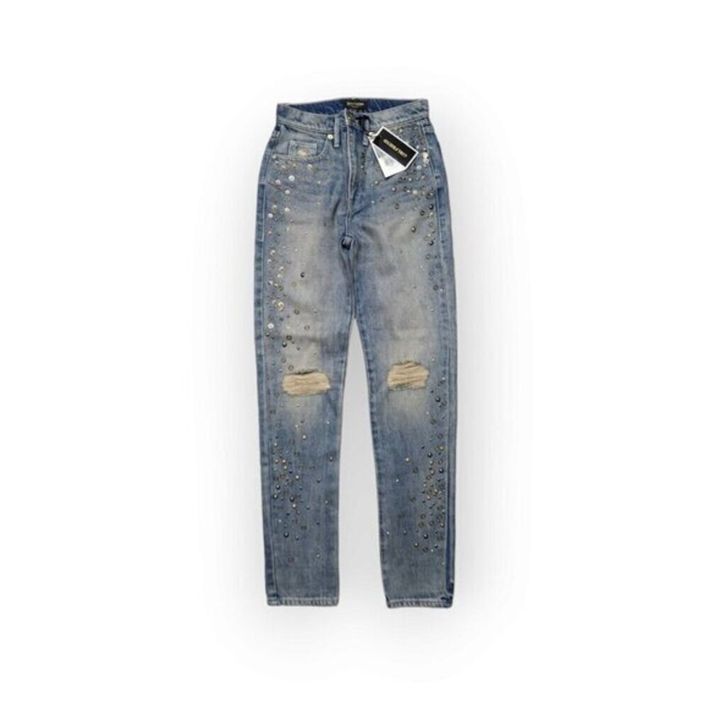 NEW Juicy Couture Melrose Wash Indigo Studded Girlfriend Jeans Womens 24